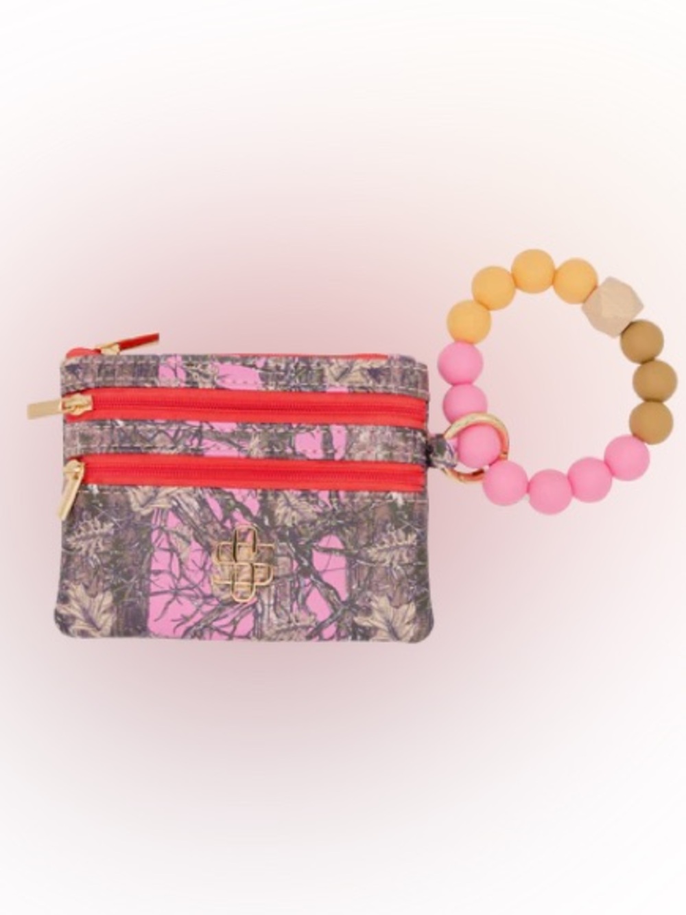 Simply Southern Pink Camo Beaded Bangle Wallet Key Ring Travel Wristlet NEW Bead